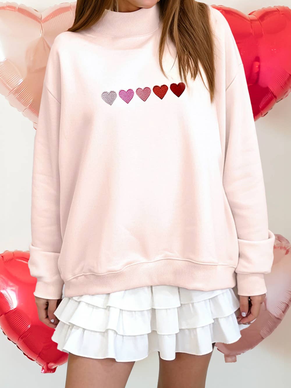 1 the Woman - Vente Sweat-shirt – femme - Sweat-shirt à col montant avec patch cœur en chenille pour la Saint-Valentin12