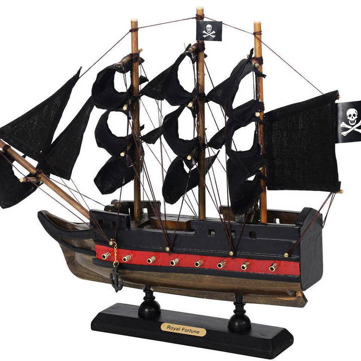 Hampton Nautical – Großhandel Tischdeko – Hölzerne schwarze Barts Royal Fortune Black Sails Limited Modell Piratenschiff 30,5 cm