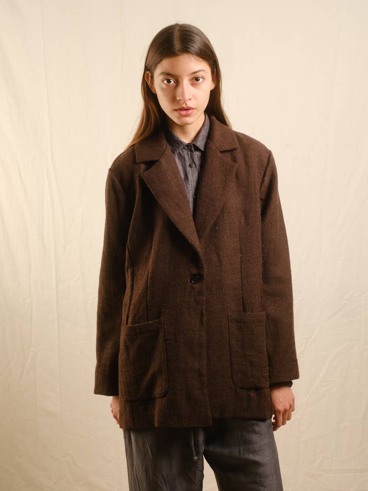 Ekta Blazer - Yak Wool in Natural Brown for wholesale by Umber and Ochre