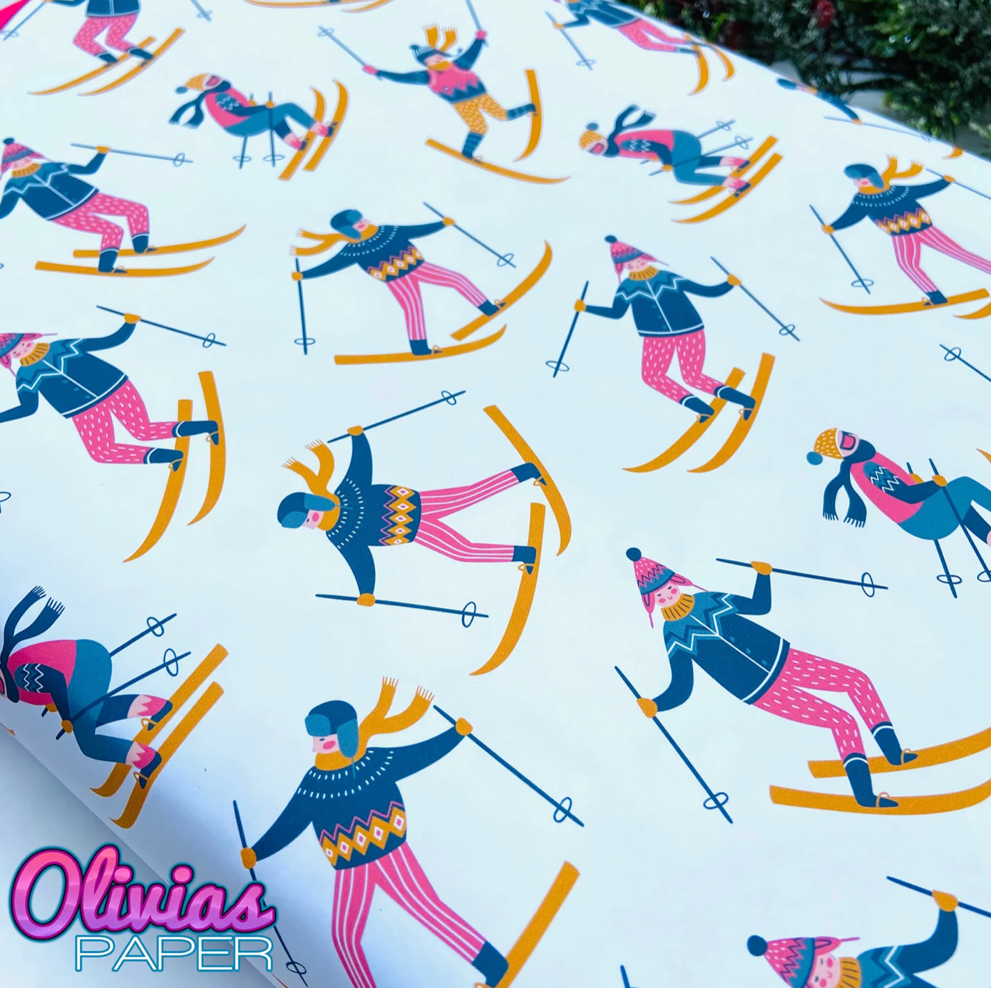 Olivias Paper - Wholesale Flat Wrap - Alpine Ski Skier Christmas Holiday Eco Friendly Gift Wrap1