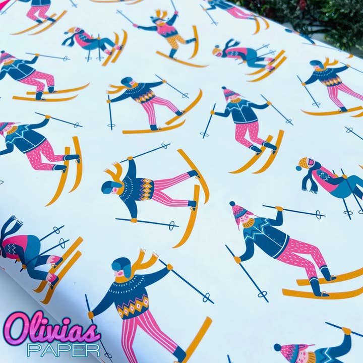 Olivias Paper - Wholesale Flat Wrap - Alpine Ski Skier Christmas Holiday Eco Friendly Gift Wrap1