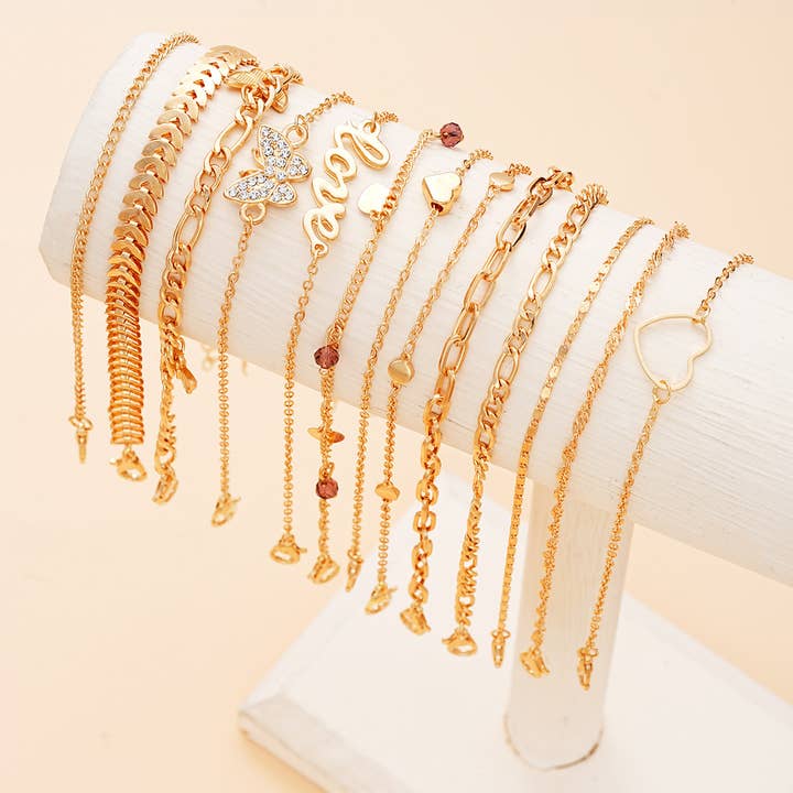13-Piece Gold Butterfly & Heart Alloy Anklet Set ZK2972 and other Purchase Wholesale anklet men. Free Returns & Net 60 Terms on Faire trending on Faire.
