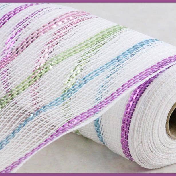 10,25"X10Yd Poly/Jute Matt Randnät Vit/Rosa/Salvia/Turkos/Lavendel RY8031AX för wholesale av DecoExchange