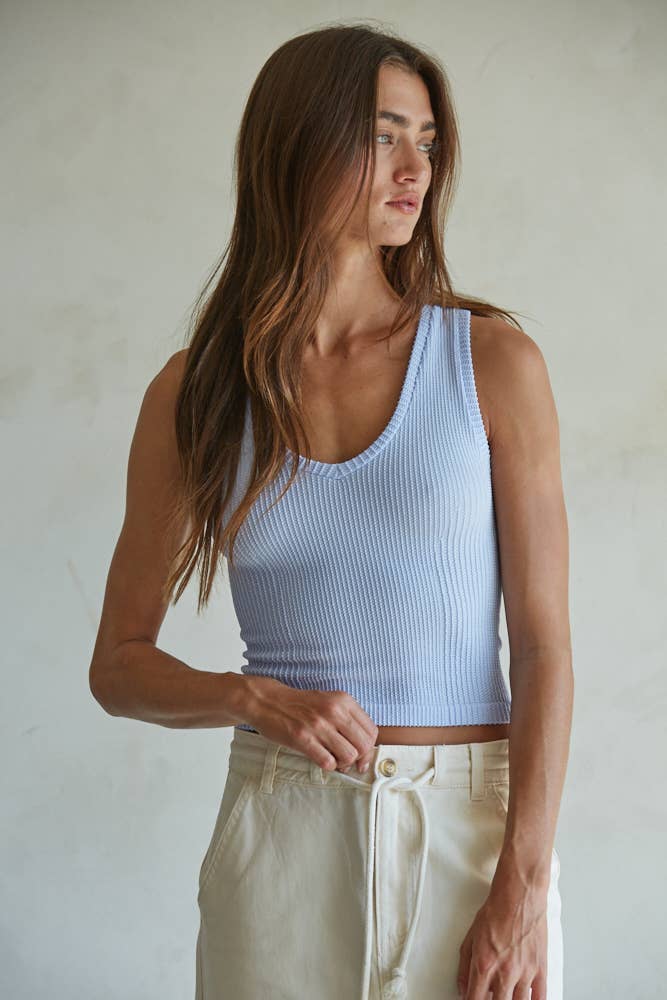 By Together - Vendita all'ingrosso Canotta - Donna - S1233N | Canotta a Coste in Nylon e Spandex Senza Cuciture con Scollo a V5