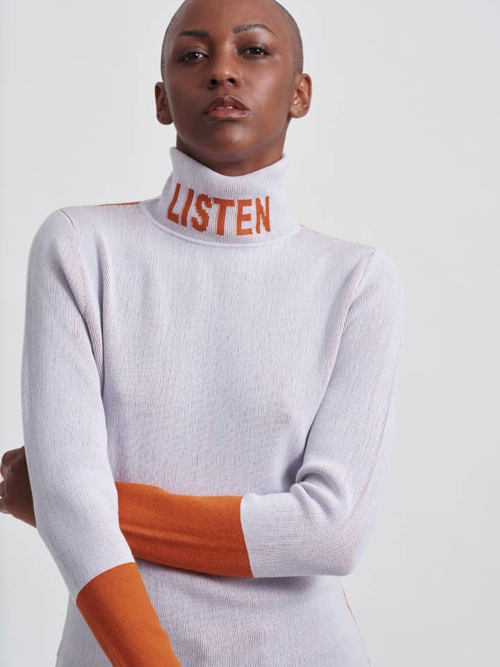 Suéter de gola alta com mangas longas lilás e laranja por atacado de WHISPR