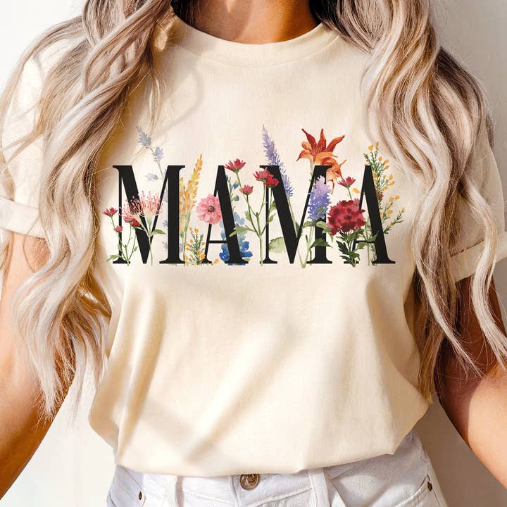 Par.tees by Party On! - Vendita all'ingrosso Maglietta stampata - Donna - T-shirt estiva Mama con fiori per la festa della mamma2
