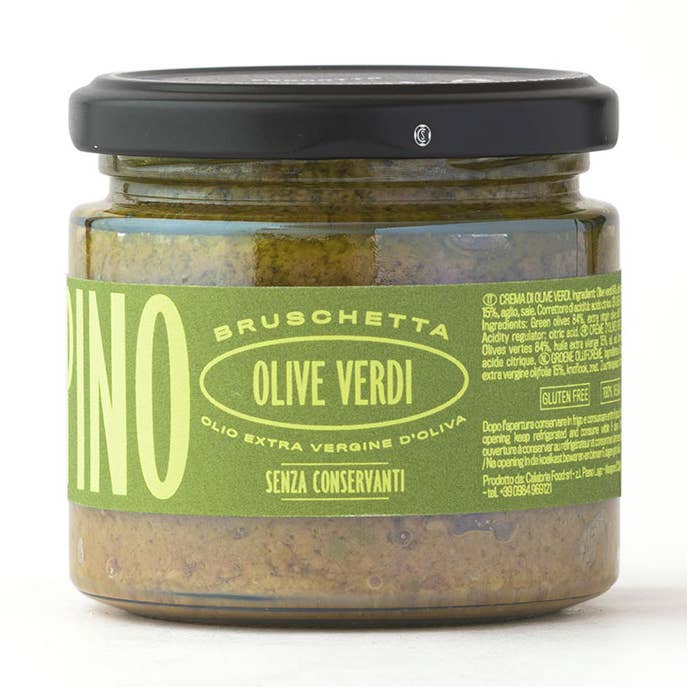 GREEN OLIVE BRUSCHETTA-190g-SPREAD IN EVO- 100% ITA-VEGAN for wholesale by Famiglia Crispino
