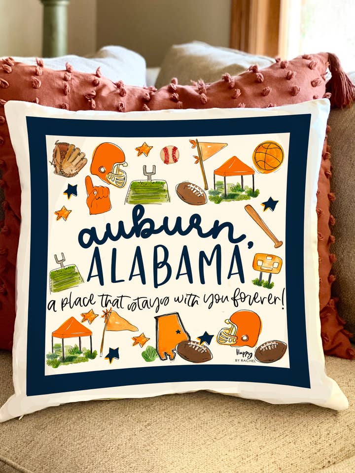 Auburn, AL Multi-Sport Double Sided Pillow for wholesale by Happy By Rachel, LLC