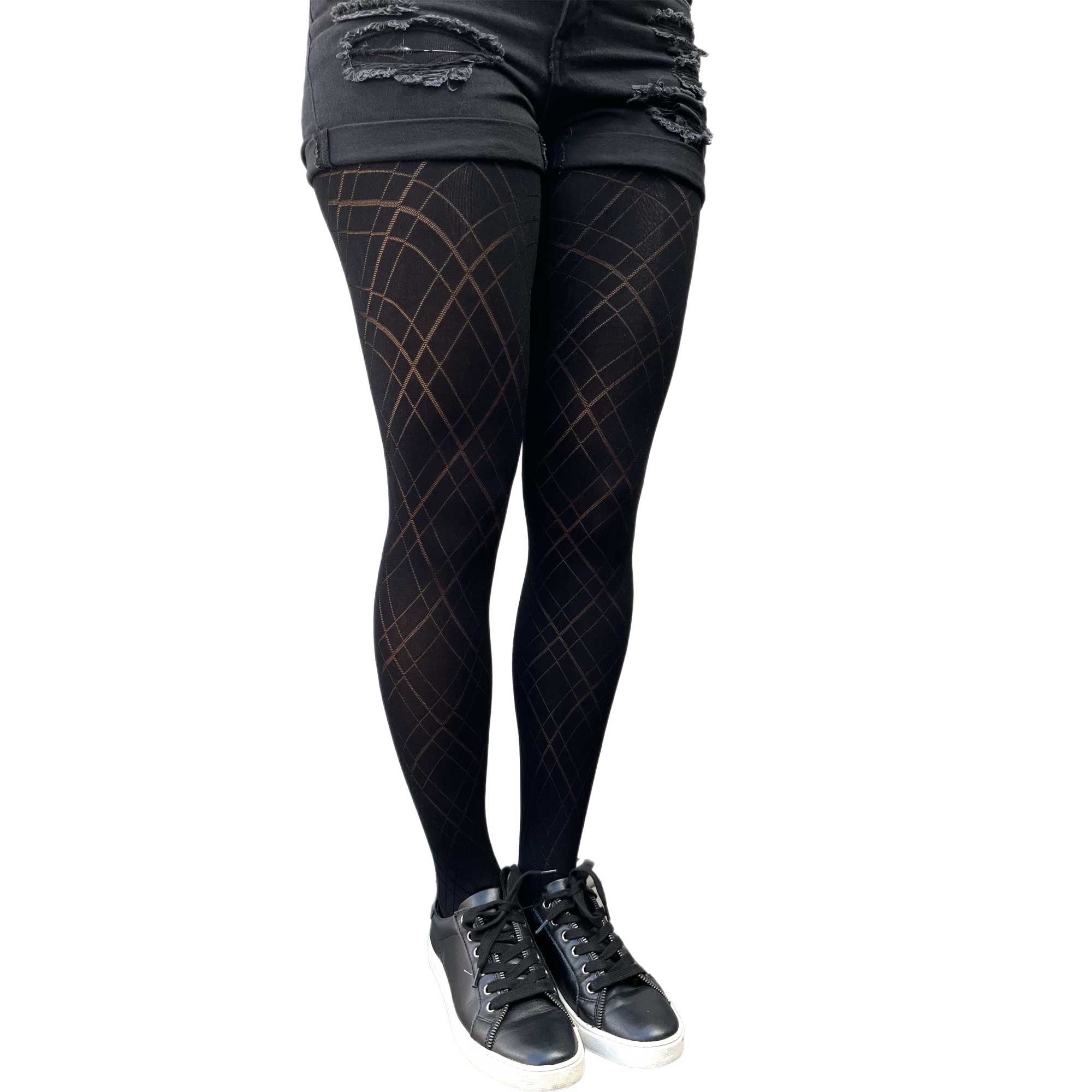 Malka Chic – Engroshandel Tights - Dame – Sort uigennemsigtig diamant strømpebukser til kvinder2