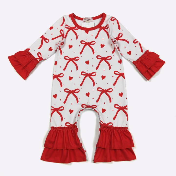 Valentine Ribbons Baby Romper for wholesale by Clover Cottage
