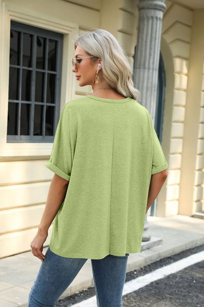 Lily Clothing - Wholesale T-Shirt - Women's - ROUND NECK SOLID COLOR SHORT SLEEVE LOOSE T SHIRT_CWTSTS028029