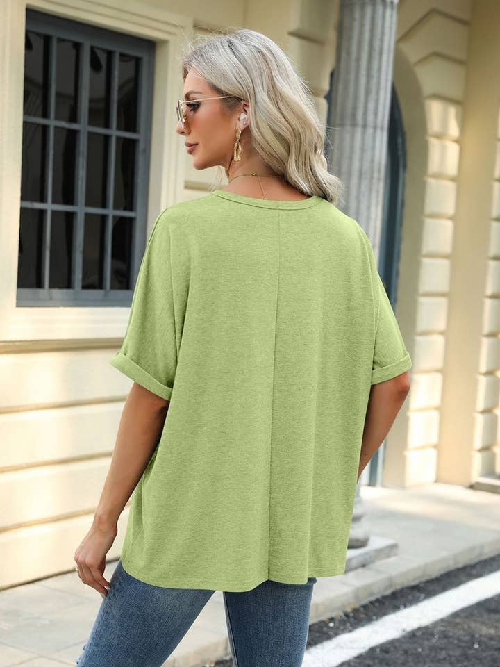 Lily Clothing - Wholesale T-Shirt - Women's - ROUND NECK SOLID COLOR SHORT SLEEVE LOOSE T SHIRT_CWTSTS028029