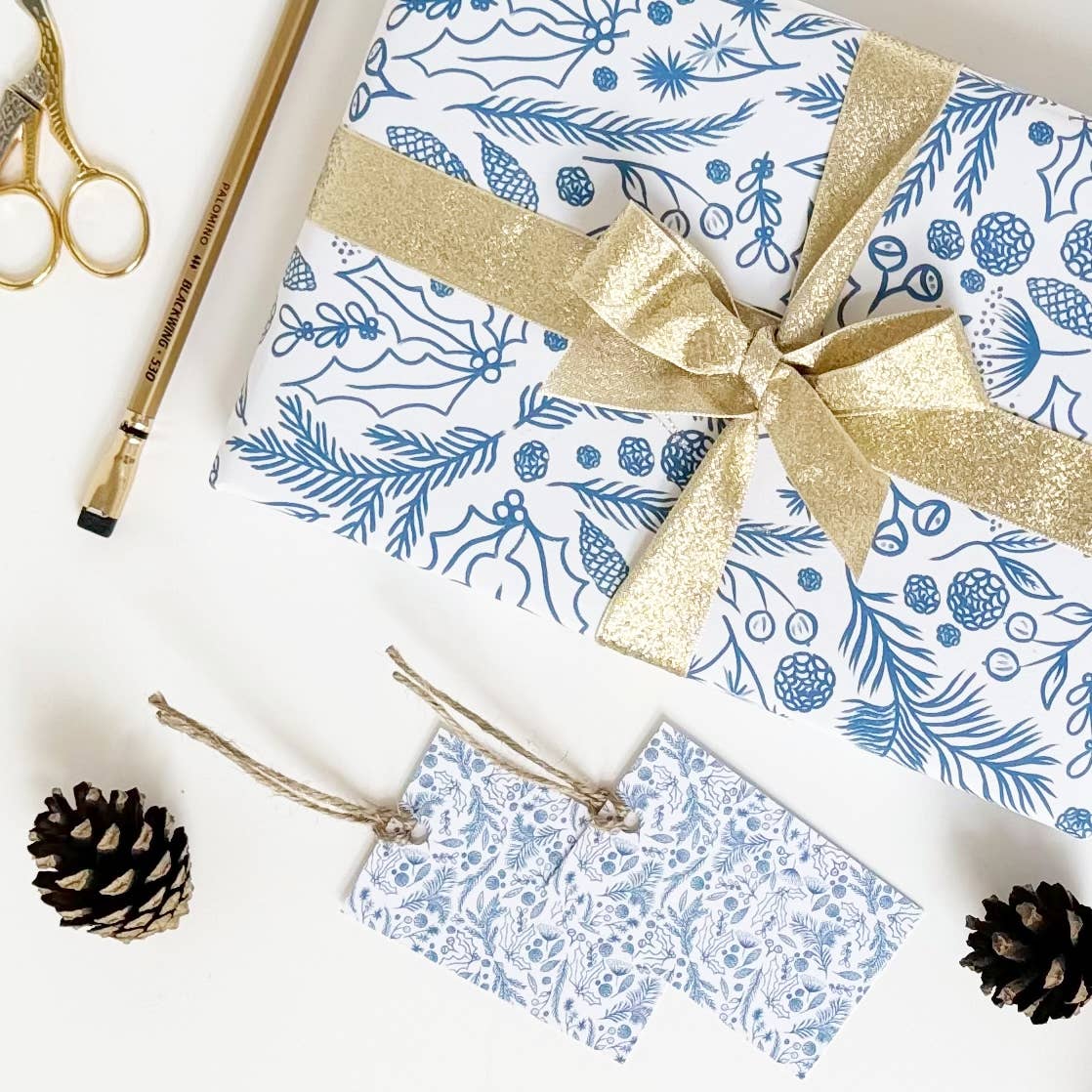 Lomond Paper Co - Wholesale Flat Wrap - Season's Greetings Blue Gift Wrap1