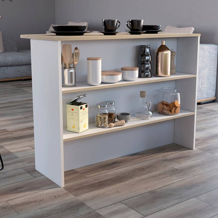 Britton Kitchen Island,Storage Shelf,White/Pine for wholesale by Depot E-Shop