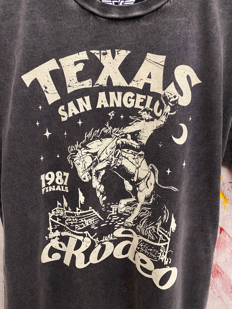 Country Deep Apparel - Vente T-shirt sérigraphié – unisexe - Finales du rodéo de San Angelo T-shirt décontracté délavé à l'acide (Copie)7