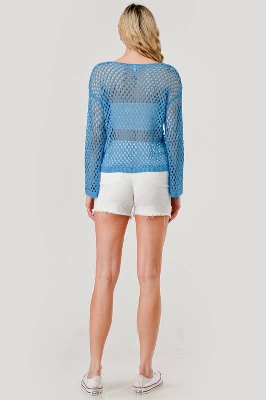 Aqua Blue Crochet Coverup Top OT51179 for wholesale on Faire6