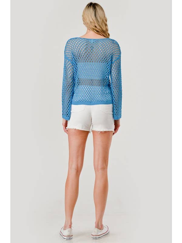 Aqua Blue Crochet Coverup Top OT51179 for wholesale on Faire6
