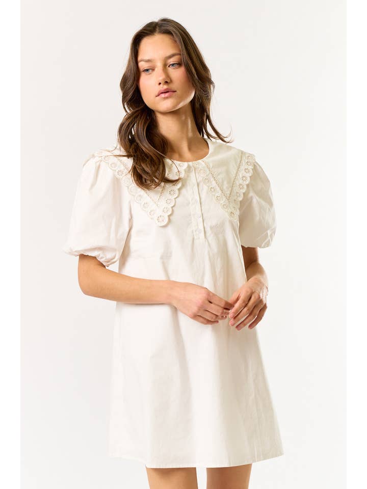 OFF WHITE ILD5224 OVERSIZED COLLAR PUFF SLEEVE MINI DRESS for wholesale on Faire