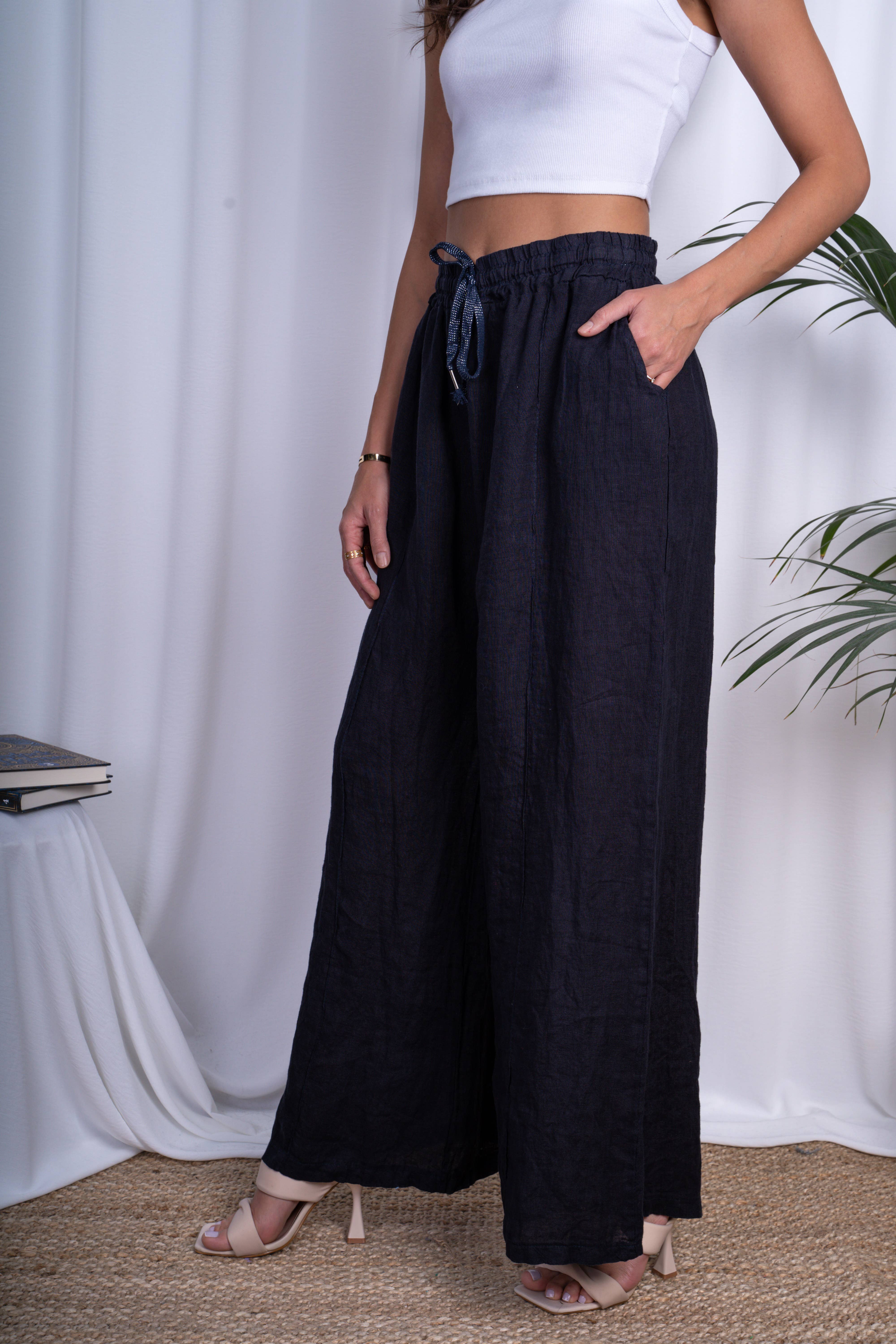 ORNELLA PARIS - Vente Pantalon – femme - pantalon coupe large  en lin grande taille BLL-PT7900L14