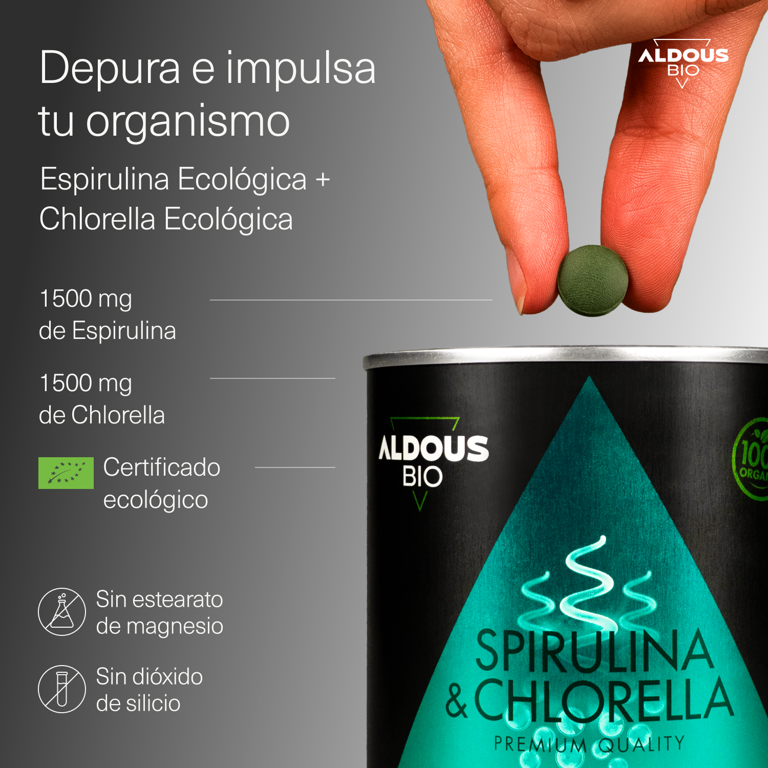 Aldous Bio - Venta al por mayor Suplementos/vitaminas para beber - Espirulina y Chlorella Aldous Bio | 600 comprimidos1