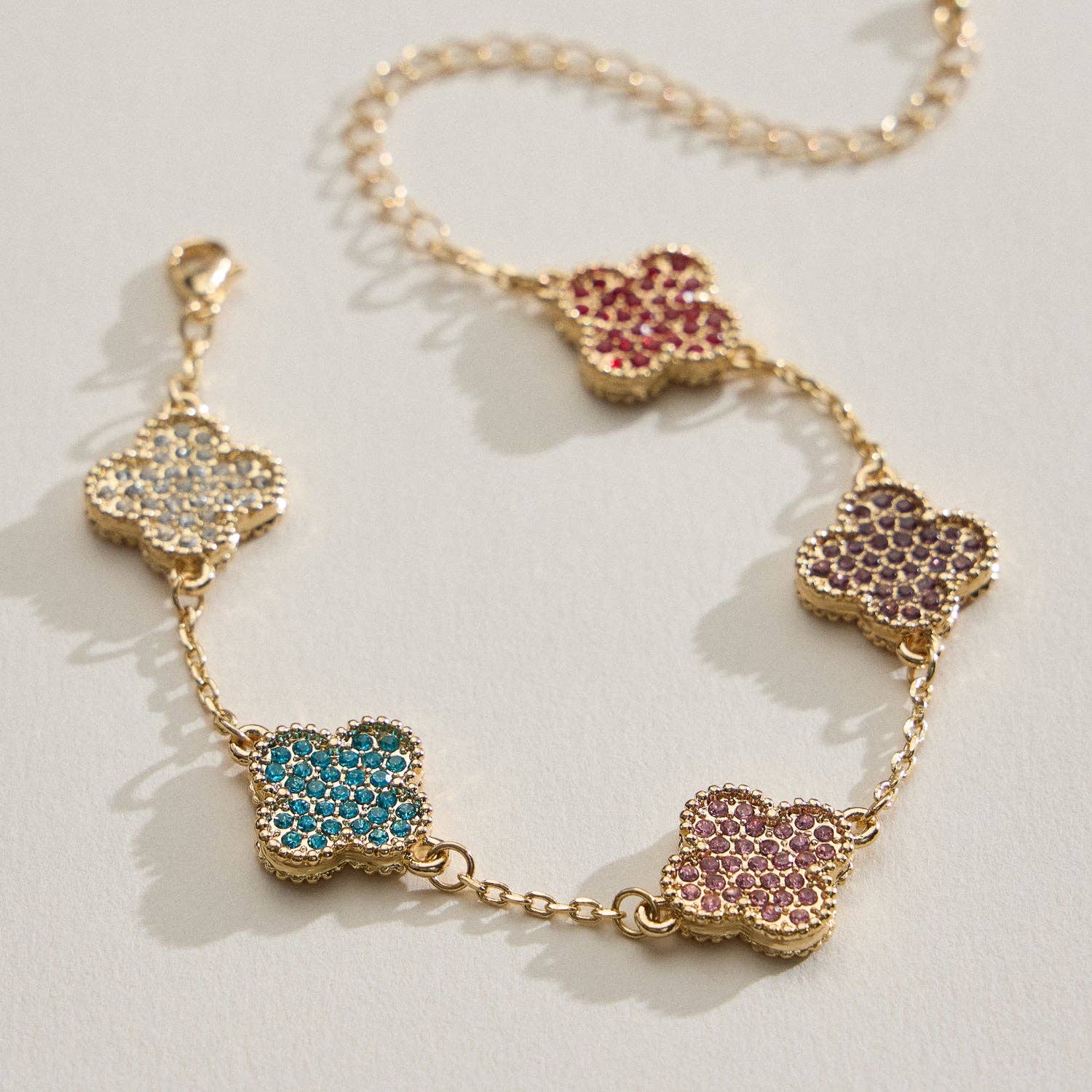 Frem - Wholesale Charm/Dangle Bracelet - Gold Chain Bracelet with Crystal Flower Charms18