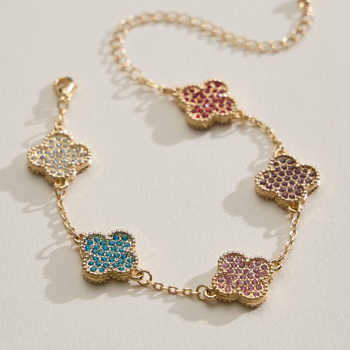 Frem - Wholesale Charm/Dangle Bracelet - Gold Chain Bracelet with Crystal Flower Charms18