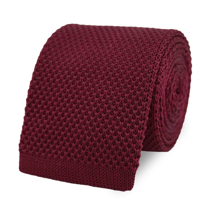 Men's Square End Knitted Tie - Wine Red for wholesale by THE GENTS LAB