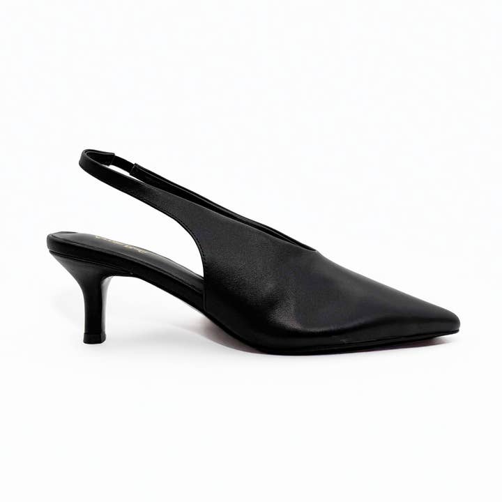 Alix Zwarte Leren Gesloten Slingback Hak voor wholesale door Amie Rafa