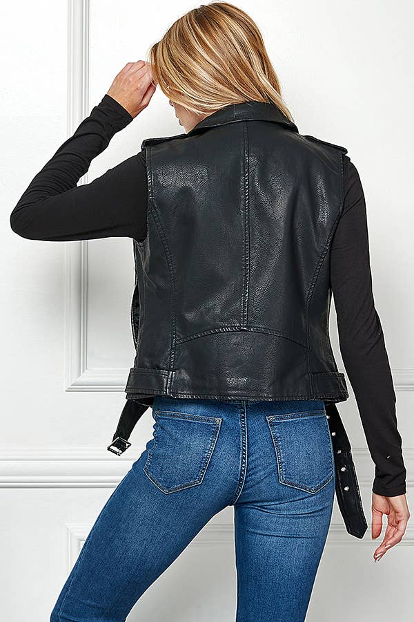 Veracci – wholesale Leather jacket – Women′s – Biker Faux Leather Sleeveless Jacket, Biker Vest9