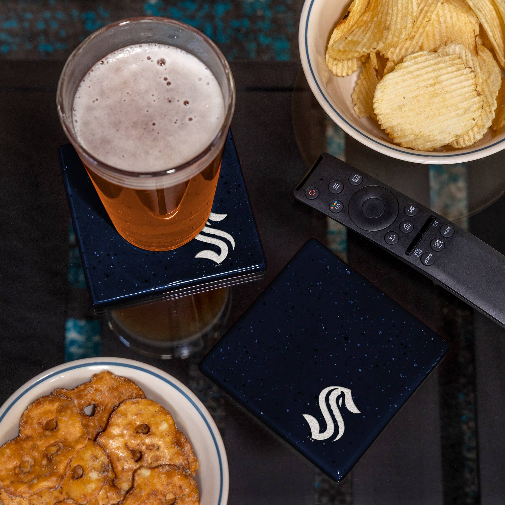 Rico Industries - Wholesale Coasters - NHL  Seattle Kraken Navy Laser Engraved Speckle  Coaster1