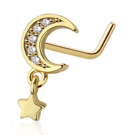 HALF MOON CZ PAVED GEM WITH DANGLE STAR 316L SURGICAL STEEL for wholesale by CRAVE