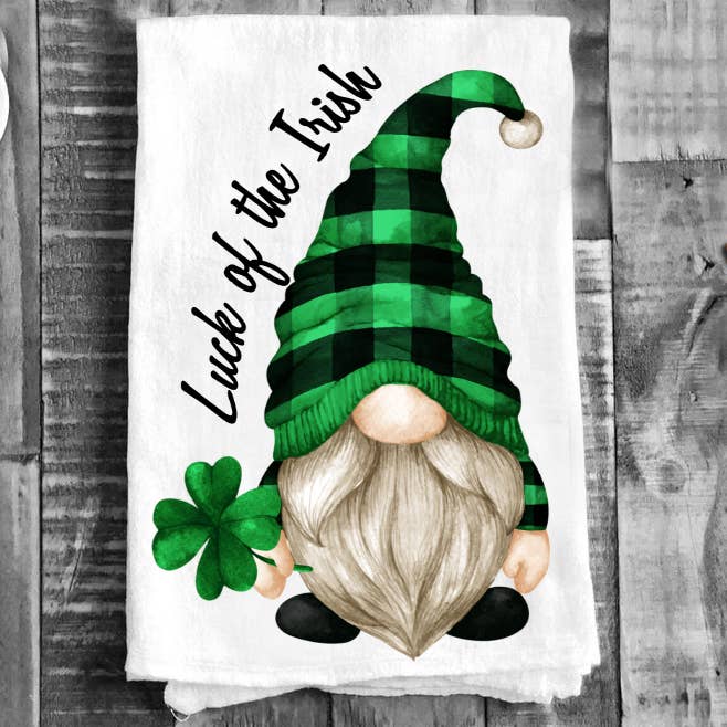 Avery Lane Gifts - Wholesale Tea Towel - St Patricks Day Gnome Lucky Cotton Flour Sack Tea Towel