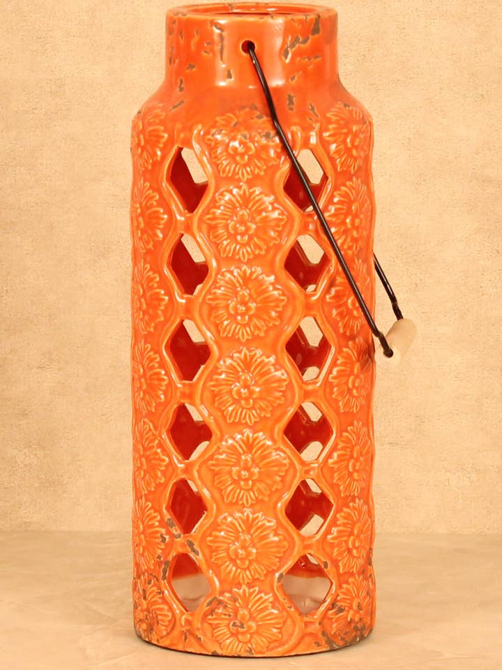 Orange Ceramic Lantern for wholesale by Accessories by Sherwood