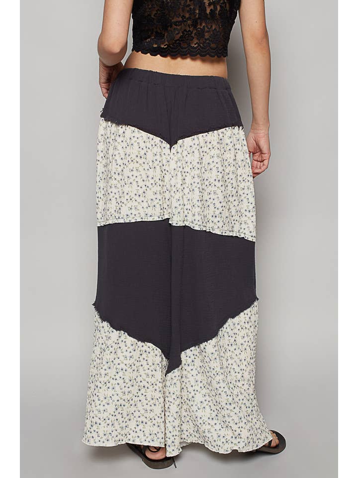 Pol Clothing - Wholesale Pants - Women's - Contrast Floral Double Gauze Woven Print Pants2