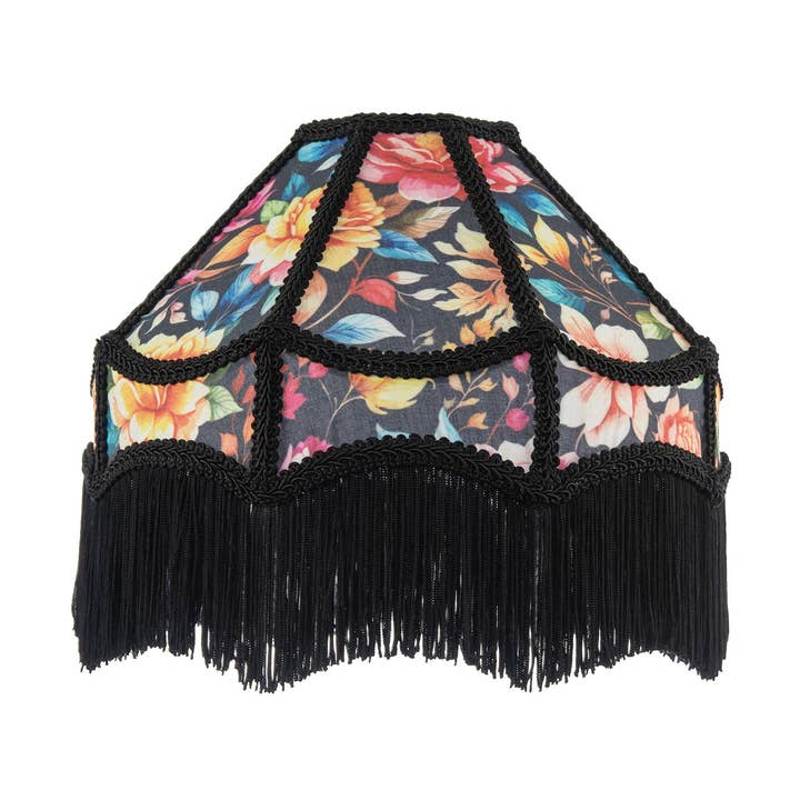 Sort victoriansk lampeskærm med chic flerfarvet blomsterdesign for engroshandel hos Happy Homewares