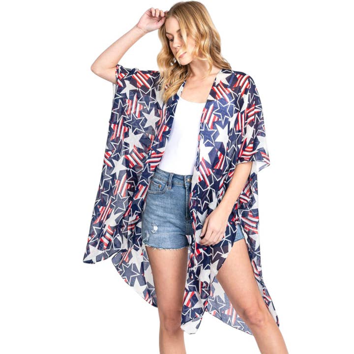 Kimono léger imprimé avec drapeau américain pour la vente par LA Jewelry Plaza