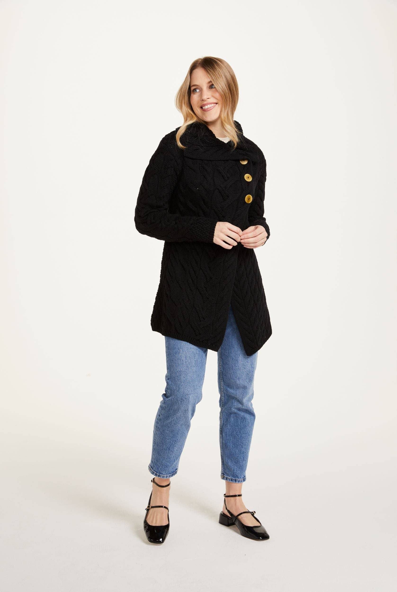 Aran Woollen Mills - Wholesale Cardigan - Women's - Carraig Ladies Aran Cardigan - Black1
