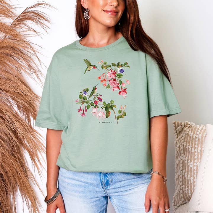 Hummingbird Fuchsias T-Shirt for wholesale by Artopia