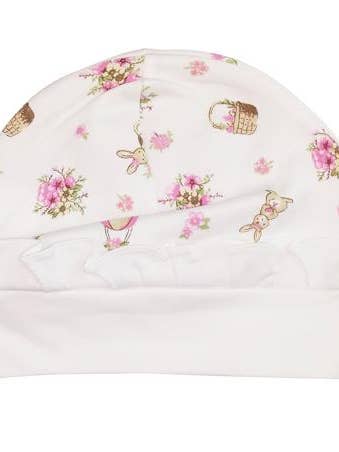 Bonnet bébé fille en coton pima imprimé lapins roses pour la vente par Baby Threads
