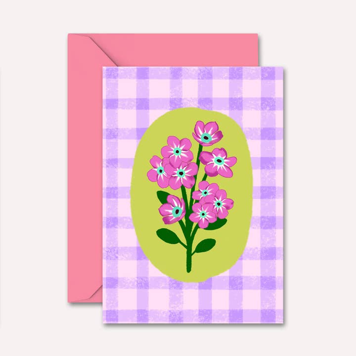Carte Vichy Lilas Floral | Juste Parce Que, Pour Toute Occasion pour la vente par Natalie Lea Owen – Handmade Jewellery & Greeting Cards