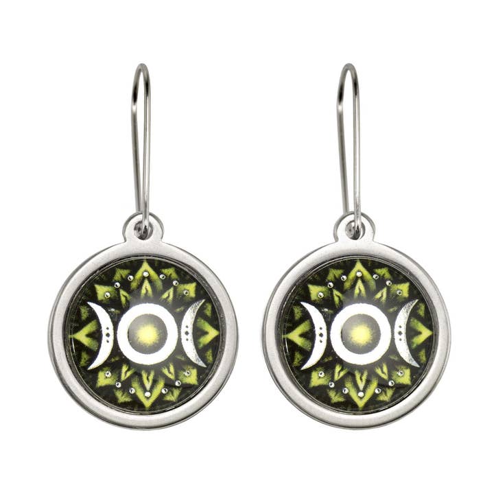 Boucles d'oreilles vertes Triple Déesse pour la vente par Liz Sabol Jewelry Art