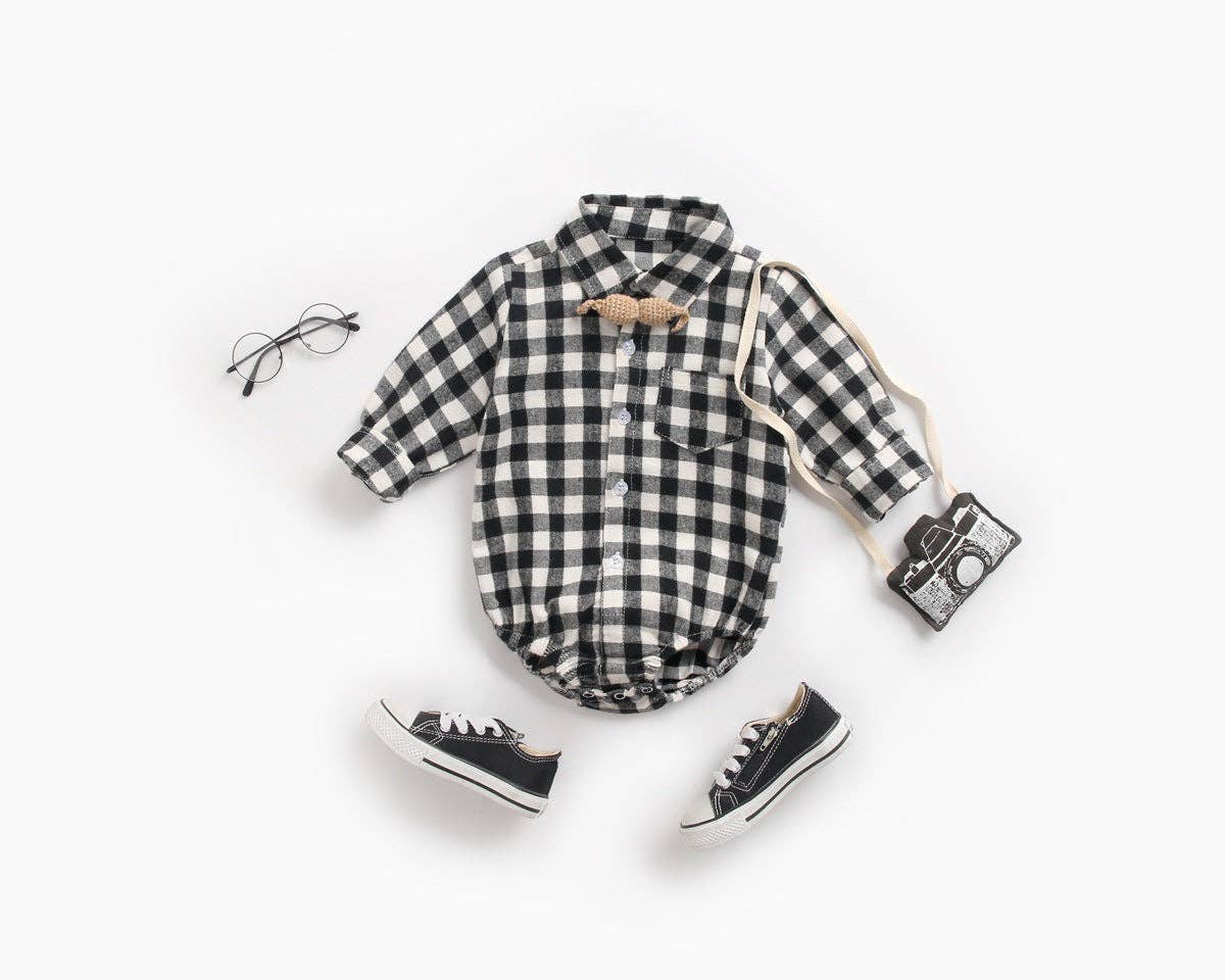 MyKids-USA® - Wholesale Button Down Shirt - Kids - Baby Boy Plaid Pattern Buttoned Shirt With Pockets Long Sleeve bodysuit In Autumn19