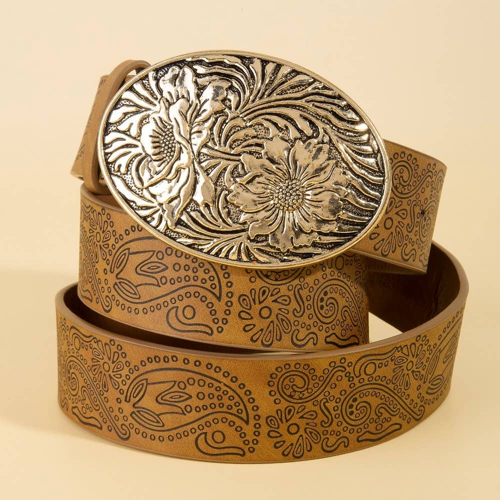 Anarchy Street – Großhandel Gürtel – Damen – Florale Schnalle Paisleymuster Veganer Ledergürtel1