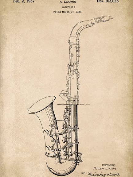 Saxophone Musical Instrument Patent Art Print for wholesale by Keep Calm Collection