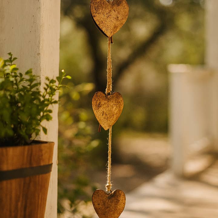 Matr Boomie Fair Trade - Wholesale Wind chime - Alaya Heart Trio Wind Chime - Rustic Bell2