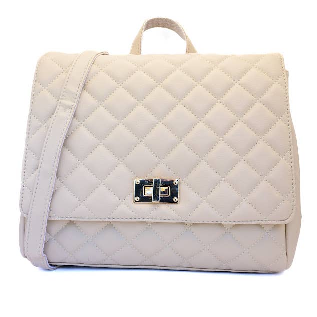 Mackenzie Beige Vegan Leather Convertible Handbag for wholesale by Timmy Woods Beverly Hills