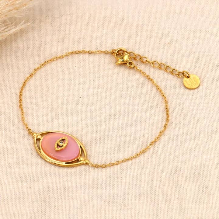 Stainless steel bracelet. natural stone eye pendant 0224009 for wholesale by Lilas de Seine