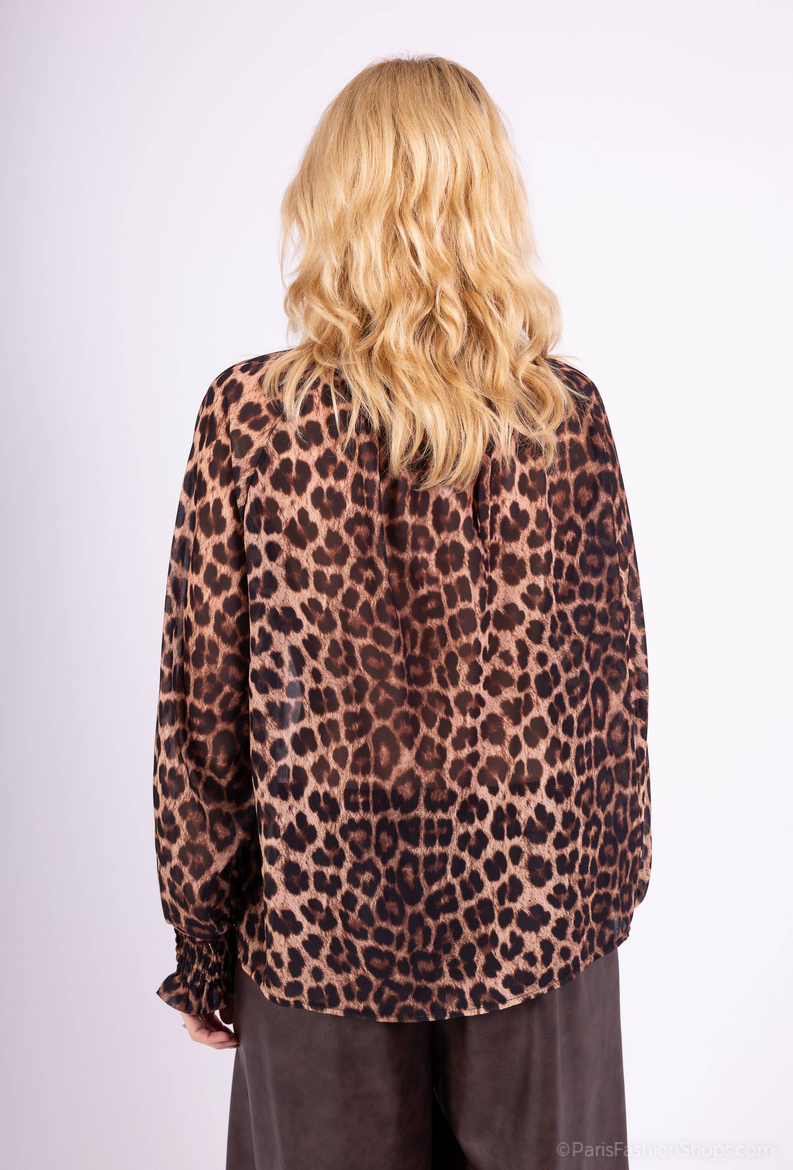 L'Emotion - Wholesale Blouse - Women's - High Collar Blouse with Smocked Cuffs and Patterned Chiffon12