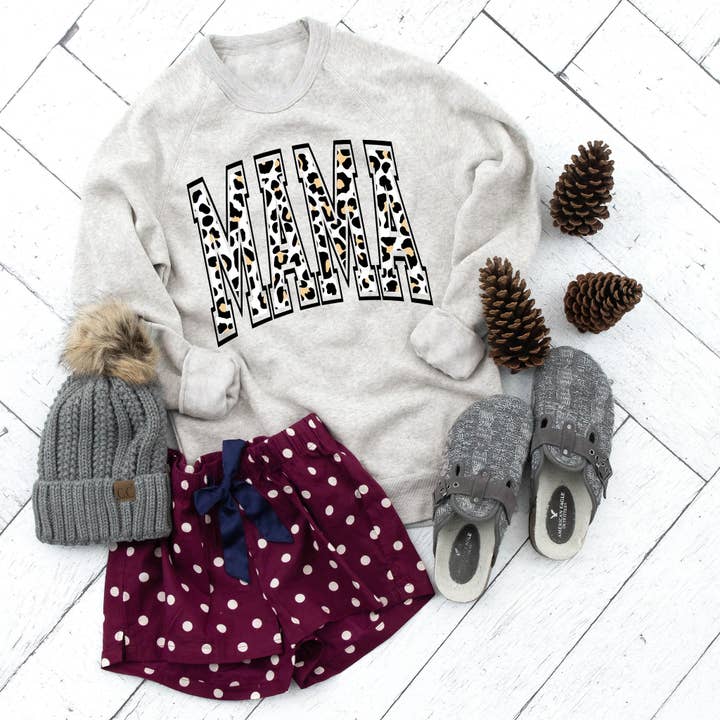 Mama Arch Leopard Block Sweatshirt for wholesale by MidWest Tees