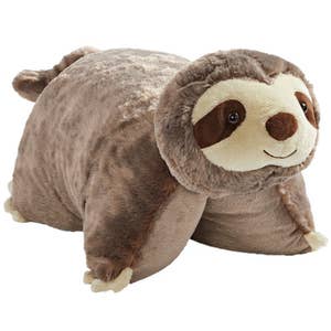 goDog PlayClean Sloth Squeaker Plush Pet Toy, Brown Small